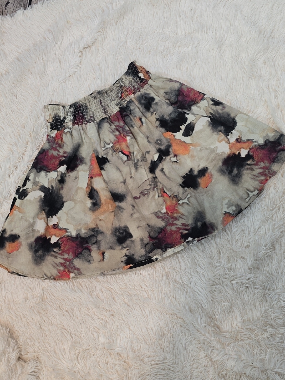 New York & Company Smocked Waist Floral Watercolor Print Skirt Size M